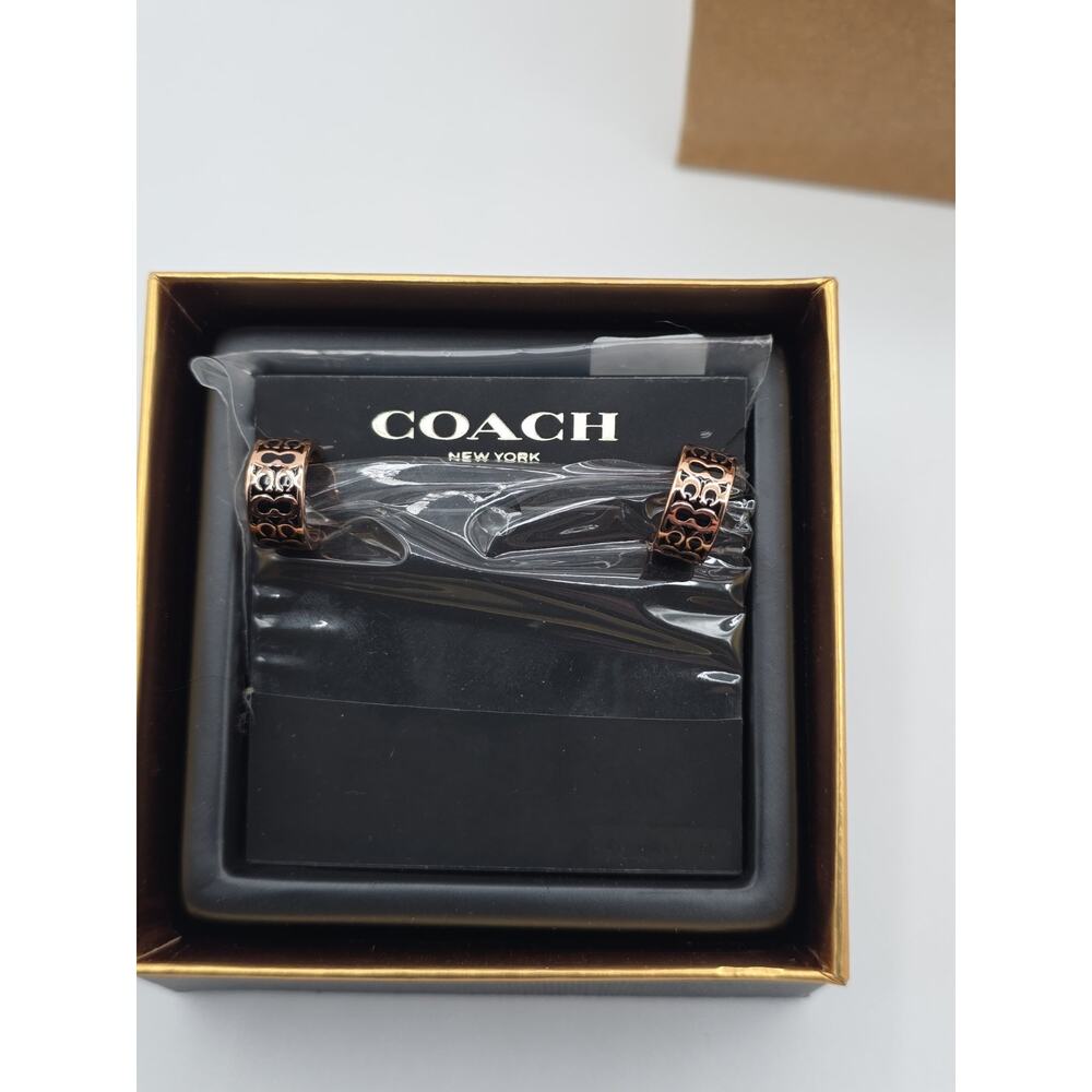 Coach Rose Gold Signature Enamel Round Stud Earrings NWT Gift Box & Gift Bag - Picture 2 of 16